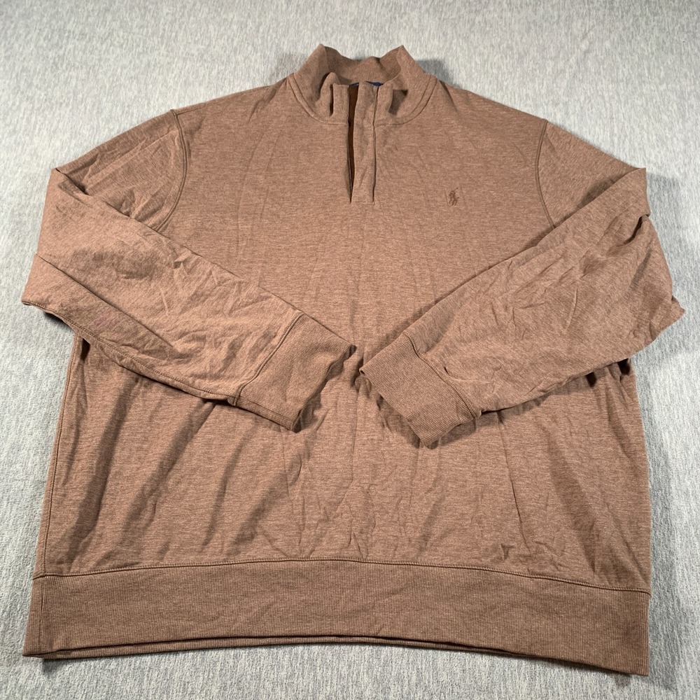 Polo Ralph Lauren Pullover Mens XL Brown 1/4 Zip Long Sleeve‎ Cotton Blend